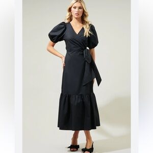 Sugarlips Black sunny stroll poplin Wrap top midi Dress